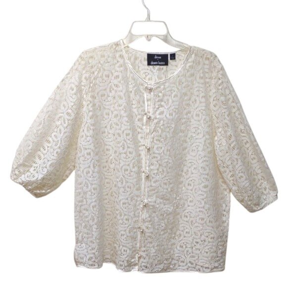 Dennis By Dennis Basso Ivory Lace Satin Trim Pearl BU 3/4 Blouson Sleeve Topper - Picture 1 of 8